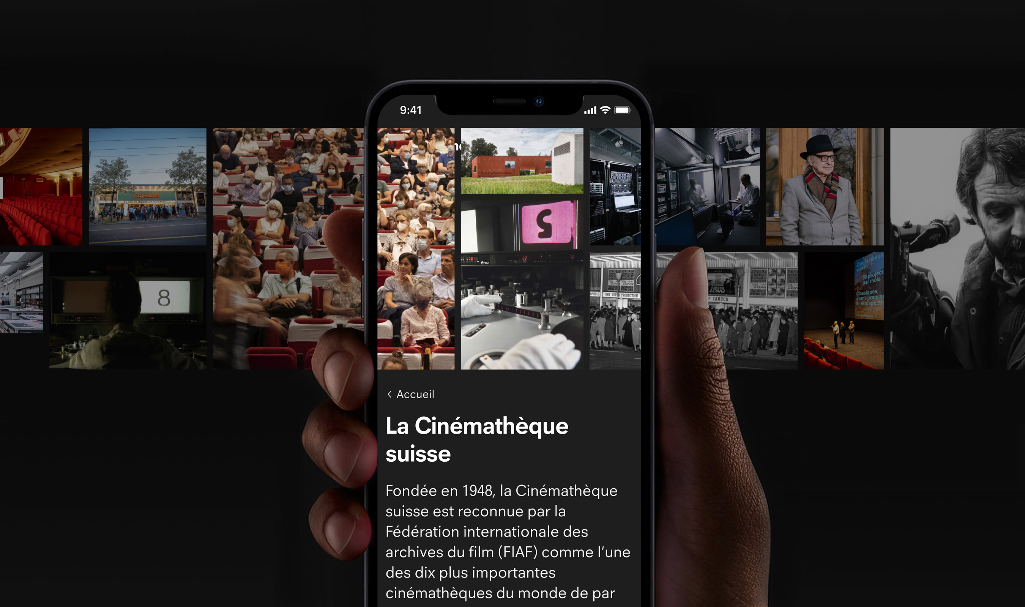 Page de présentation de la Cinémathèque suisse sur mobile.