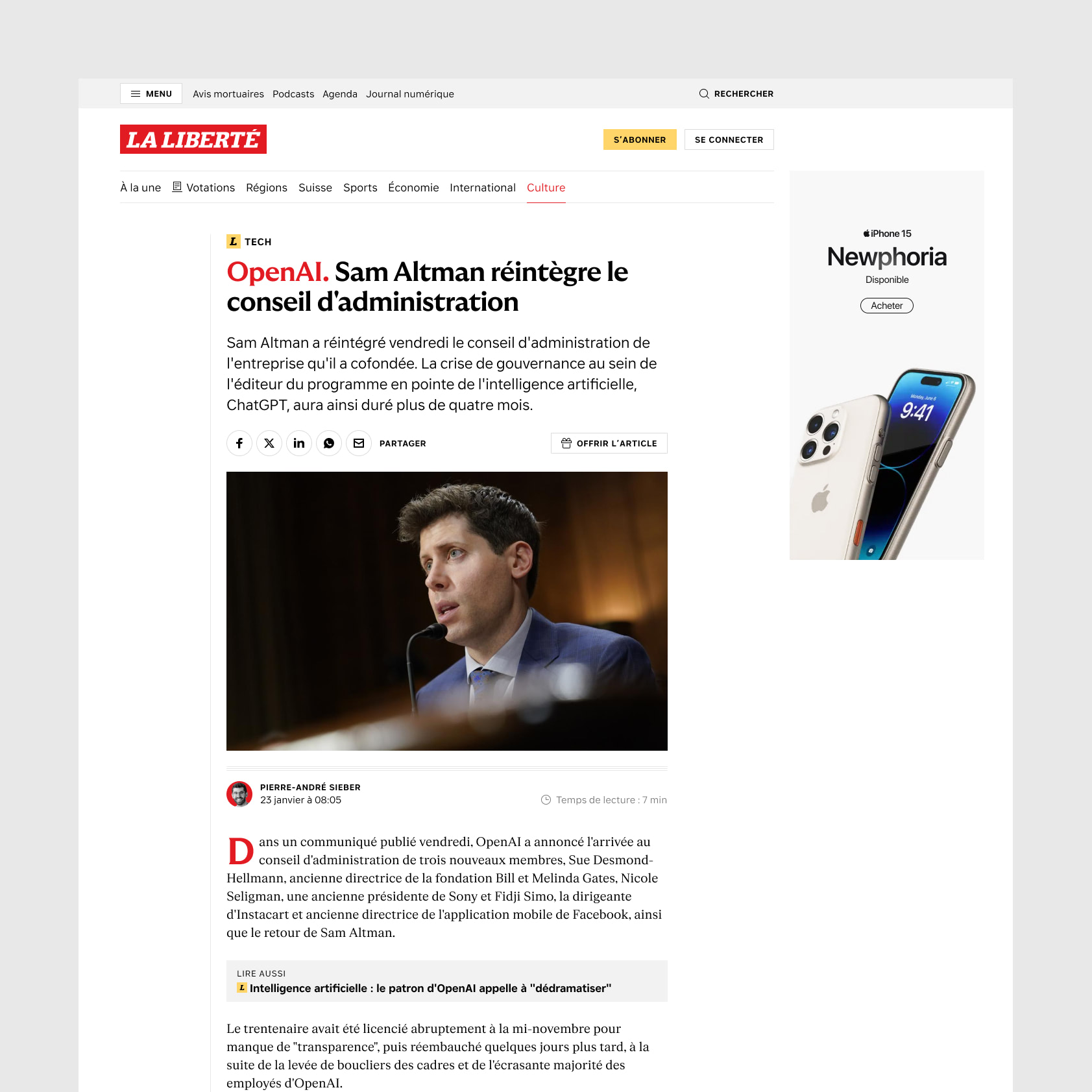 Page avec les différents contacts.
