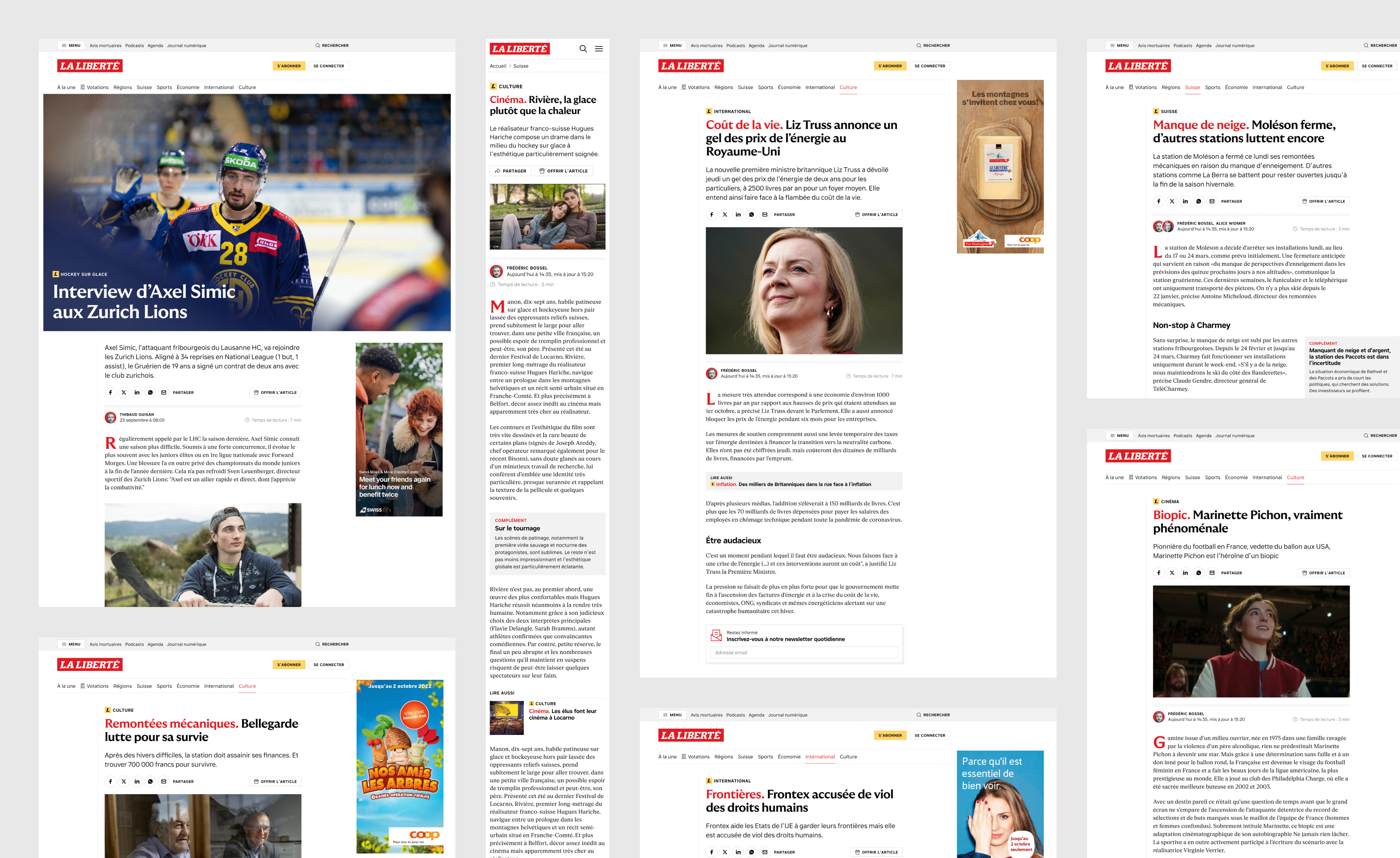 Homepage avec des images plein écran qui défilent.