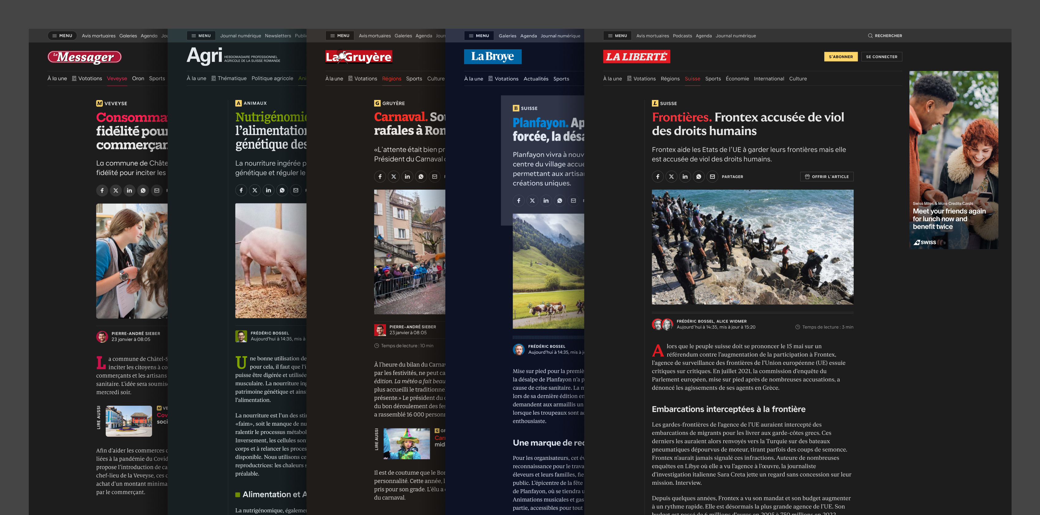 Homepage avec des images plein écran qui défilent.
