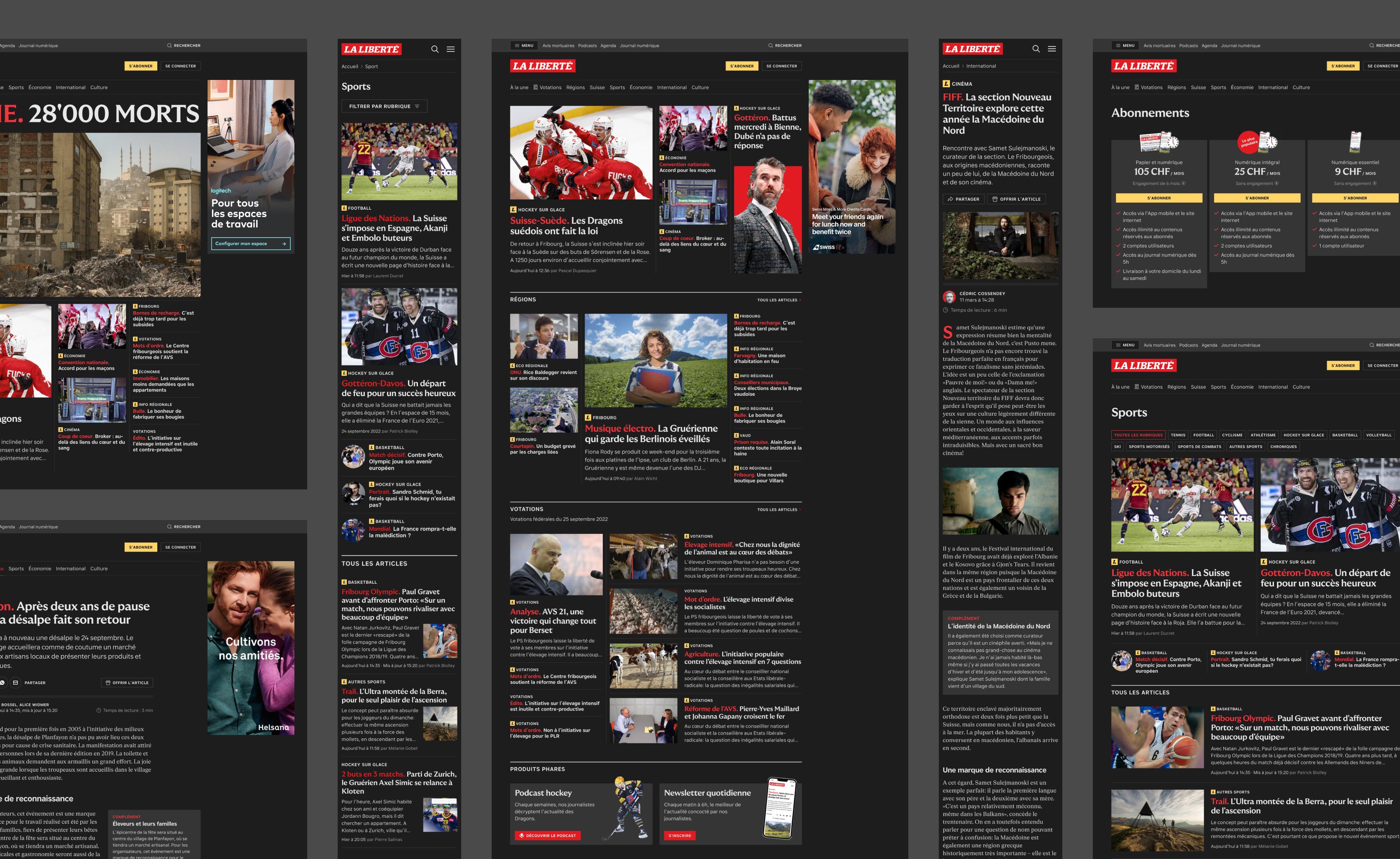 Homepage avec des images plein écran qui défilent.